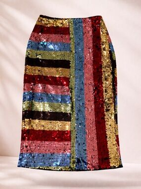 SHEIN BAE Colorblock Sequin Slit Back Pencil Skirt, Size Small